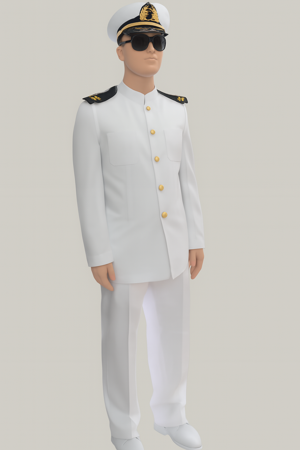 UZUN KOLLU BEYAZ KAPTAN ÜNİFORMASI SET HALİNDE